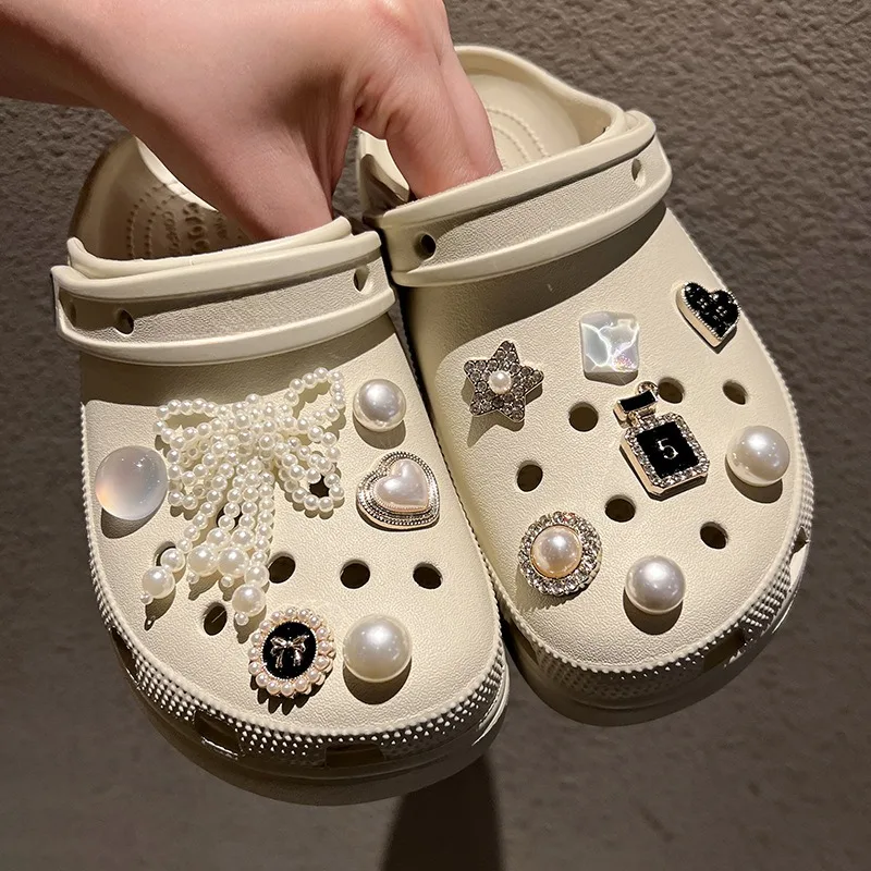 

13PCS Fashion Shoe Charms Set Accessories Hole Shoe Buckle Crystal Rhinestone Pearl Bow DIY Shoes Decorations Woman Girls Gift