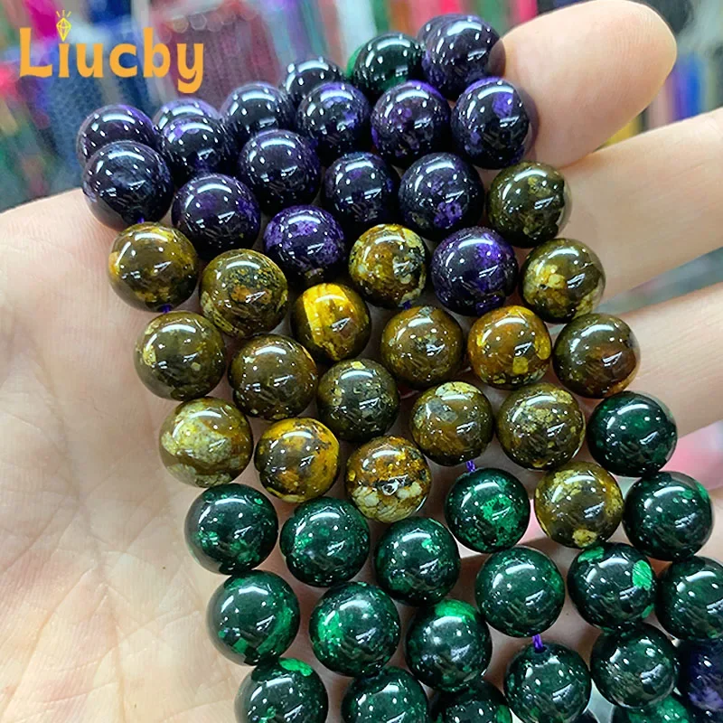 Natürlich farbenfrohe, handgefertigte Perlen aus dem „Drei-Leben-Stein“-Material für die Schmuckherstellung, zum Basteln von DIY-Ringen, Armbändern und Schlüsselanhängern, 15 Zoll lang, in den Größen 6/8/10/12 mm. – Detail 5