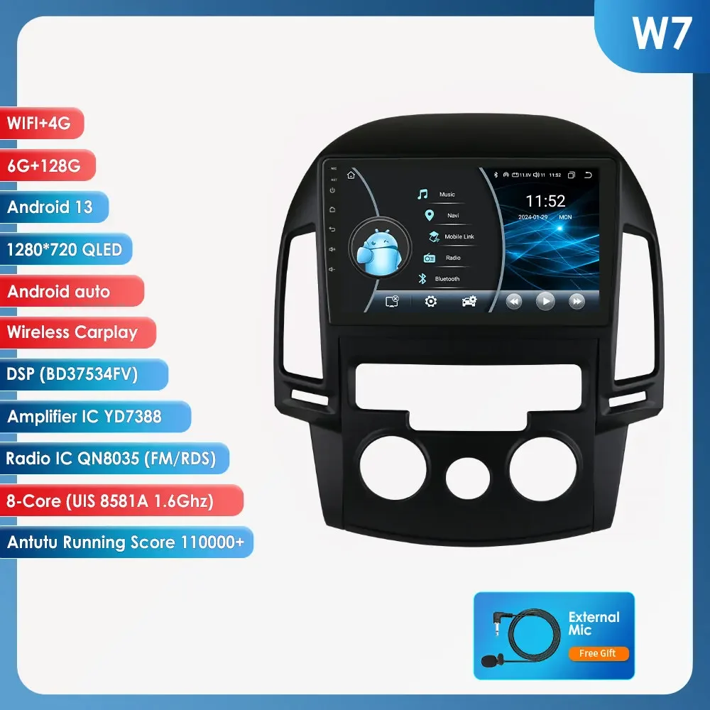 2din Android 13 Auto Radio Voor Hyundai I30 Op Mt 2006-2011 Auto Multimedia Speler Auto Carplay Autoradio Navigatore Gps Dsp 8581a