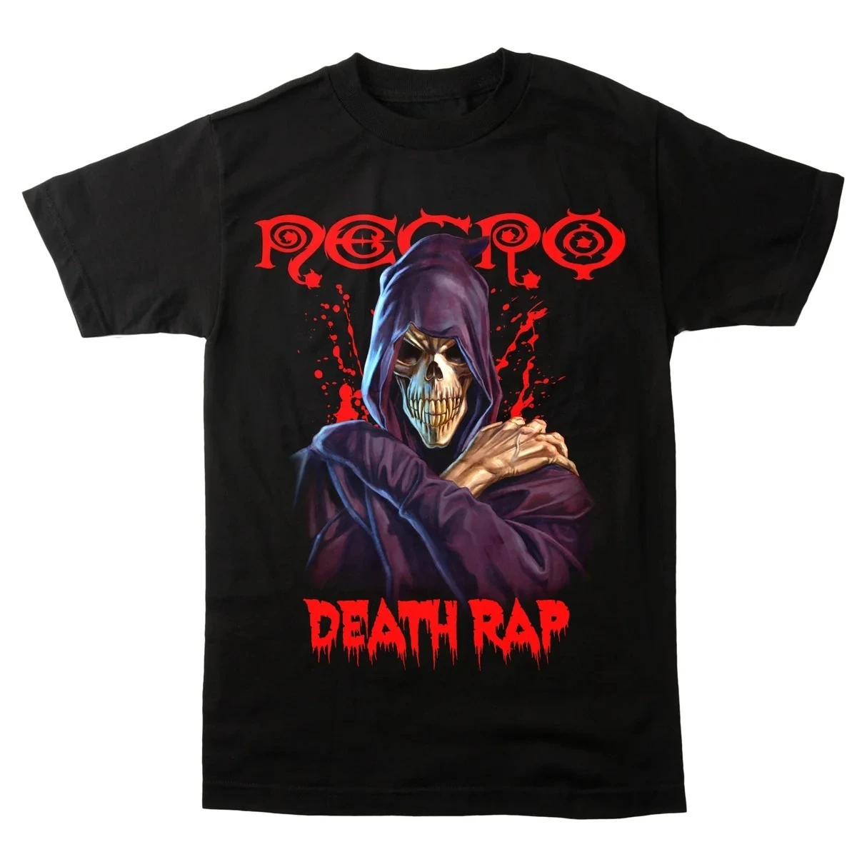 Cartoon Earth Monster Shooting Gun Bullet Splash Print T‑Shirt Necro Band Unisex T‑Shirt Death Rap Fan Music Top