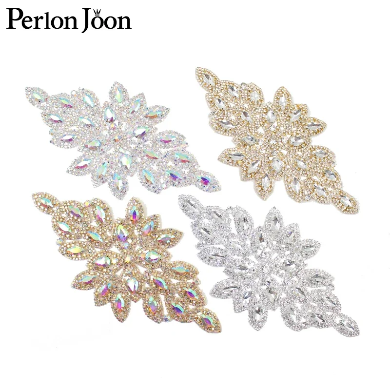 7.2*3.15 inch ab color Crystal applique Rhinestone patch decoration for the wedding dress sewing Clothing Accessories YHZ001