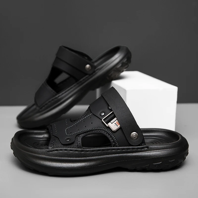 2026 Spring Men Casual Shoes Comfortable and Fashionable Leather Footwear Youth Solid Colour Sports Man Trendy Anti Slip Sandals
