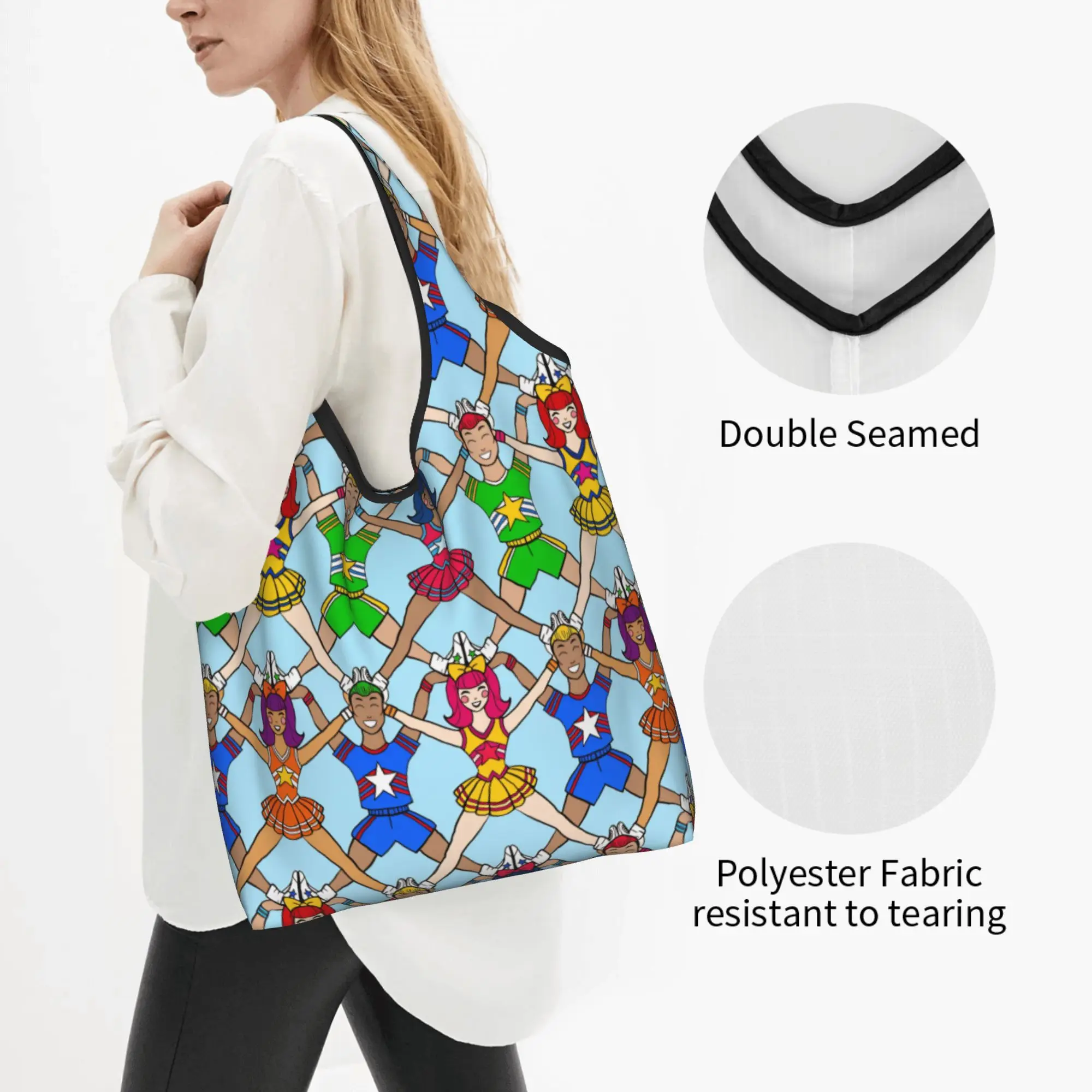 Recycling Cheerleader Spirit Cheer  Multicolor Shopping Bag Women Tote Bag Portable  Groceries Shopper Bags