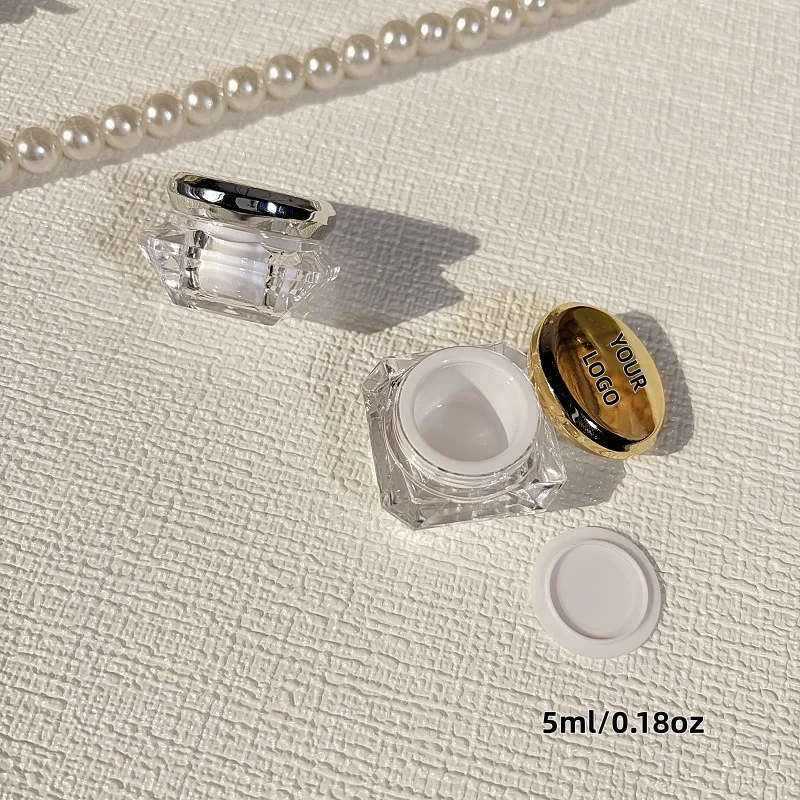 【Logo Custom】50Pcs Customized New Design 5g Fancy Diamond Shape Plastic Acrylic Cosmetic Cream Jar with Gold/silver Lid
