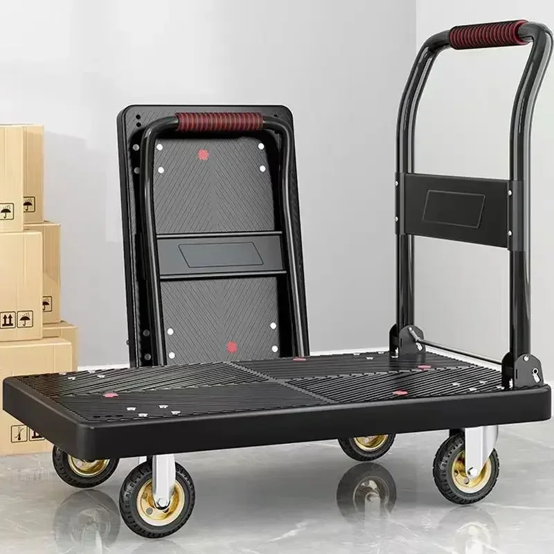 Modern Folding handcart, small cargo cart, warehouse trailer, portable four-wheel silent shopping cart, handling flatbed truck