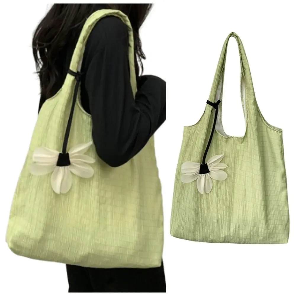 

Portable Soft Women's Shoulder Bag Sweet INS Casual Tote Bags Trendy with Flower Pendant Solid Color Handbag Girls