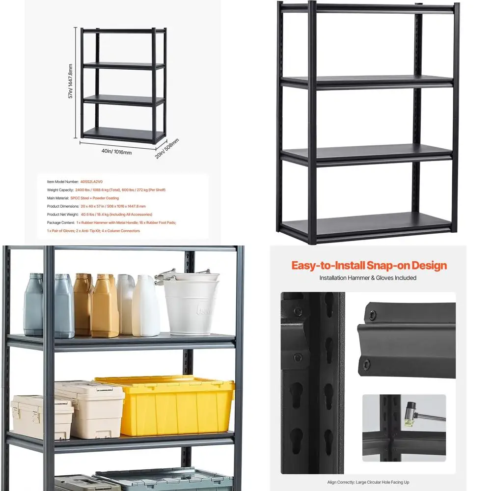 

4-Tier Adjustable Metal Garage Storage Shelves, 2400 lbs Capacity, 20 Deep x 40 Wide x 57 High, Ideal for Kitchen, Warehouse, Ba