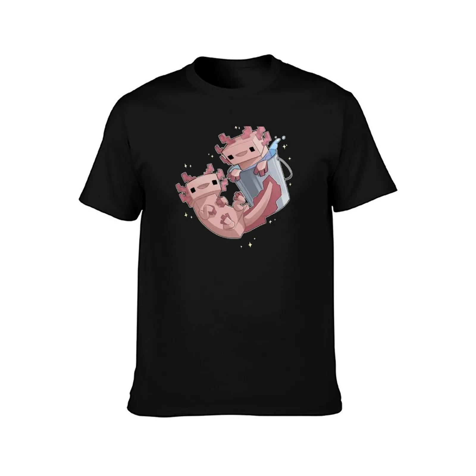 Block Axolotls T-Shirt, Summer Casual Cotton Tee, Oversized Streetwear Tops, Vintage Graphic Print, Loose Fit Short Sleeve