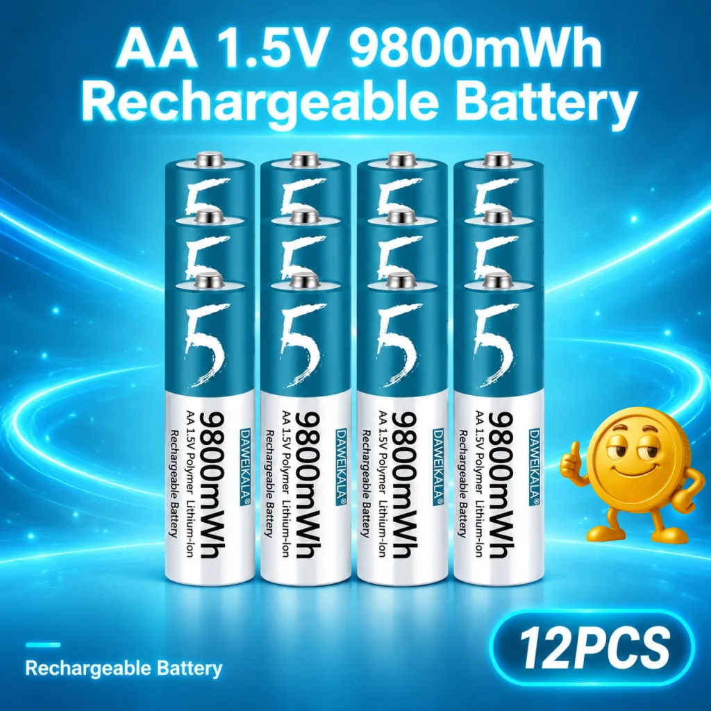 AA 1.5V 9800mWh Lithium-ion Rechargeable Battery for Remote Control Mouse Small Fan Electric Toy High Capacity Fast Charging