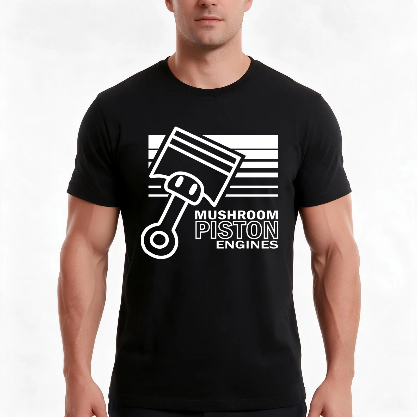 Mushroom Piston Engines T-Shirt, Summer Casual Cotton Tee, Oversized Streetwear Tops, Vintage Graphic Print, Unisex Men Women