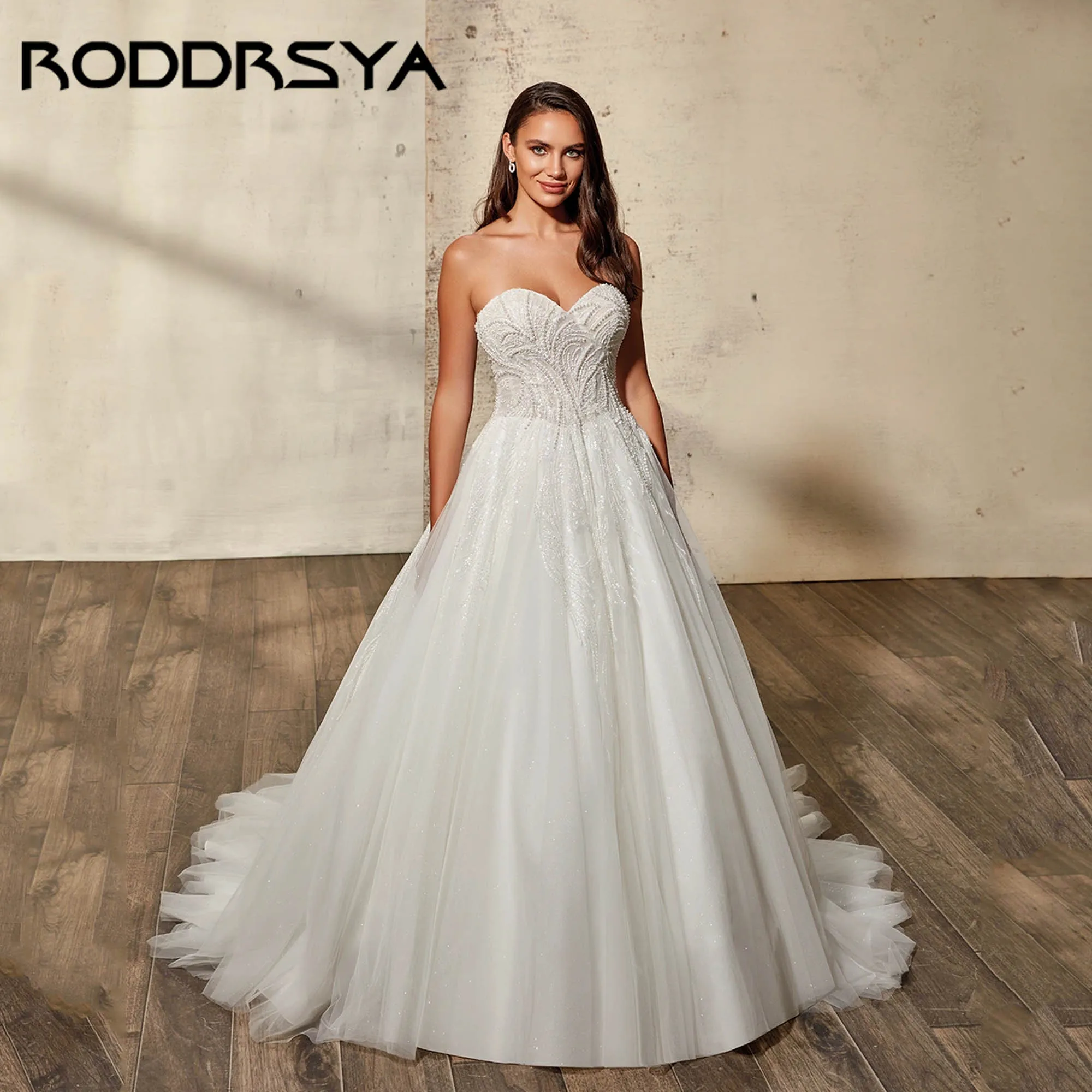 RODDRSYA Princess Wedding Dress With Sparkling Beaded Strapless Gowns For Bride A-line Luxury vestidos de novia 2025 Customized