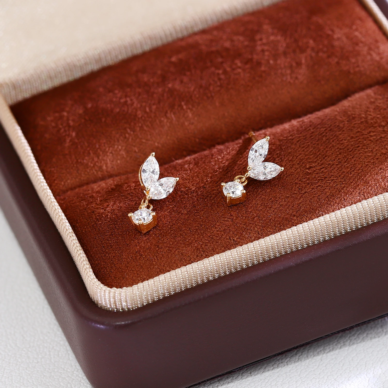Provence Luxury Marquise Lab Diamonds Tassel Earrings 18KGold Everyday Sparkly Wedding Stud Earrings for Women Christmas Gifts