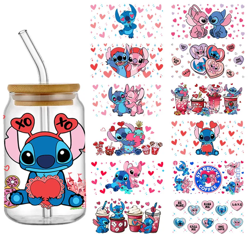 Boîte de café en verre UV DTF, thème Disney Stitch, Léon's Day, étiez bey, rond, 16oz