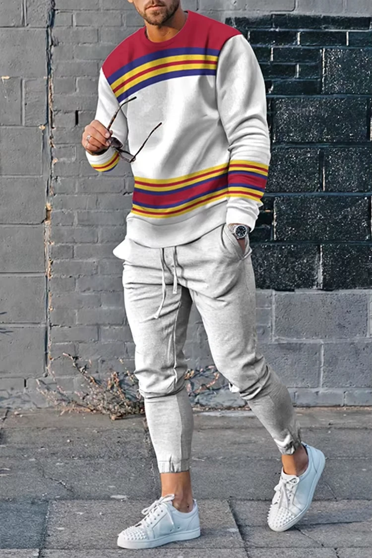 Hot Sell Summer Men Clothing 3d Printed Men's Retro Long-Sleeved T Shirt Pants 2-Piece Set Men Long Sleeve Casual Sweatpants Set