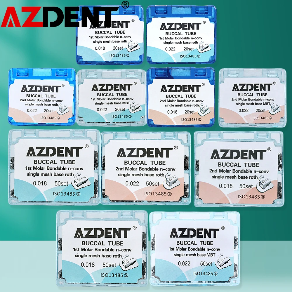 Azdent Dental Buccal Tube Non-Convertible Bonding 1st 2nd Molar Roth/MBT 018 022 Split Welding Orthodontic Buccal Single Tube