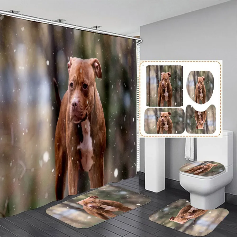 

Водонепроницаемая занавеска для душа Pitbull Dog с 3D принтом, Противоскользящий коврик для ванной комнаты, коврик для туалета, K03