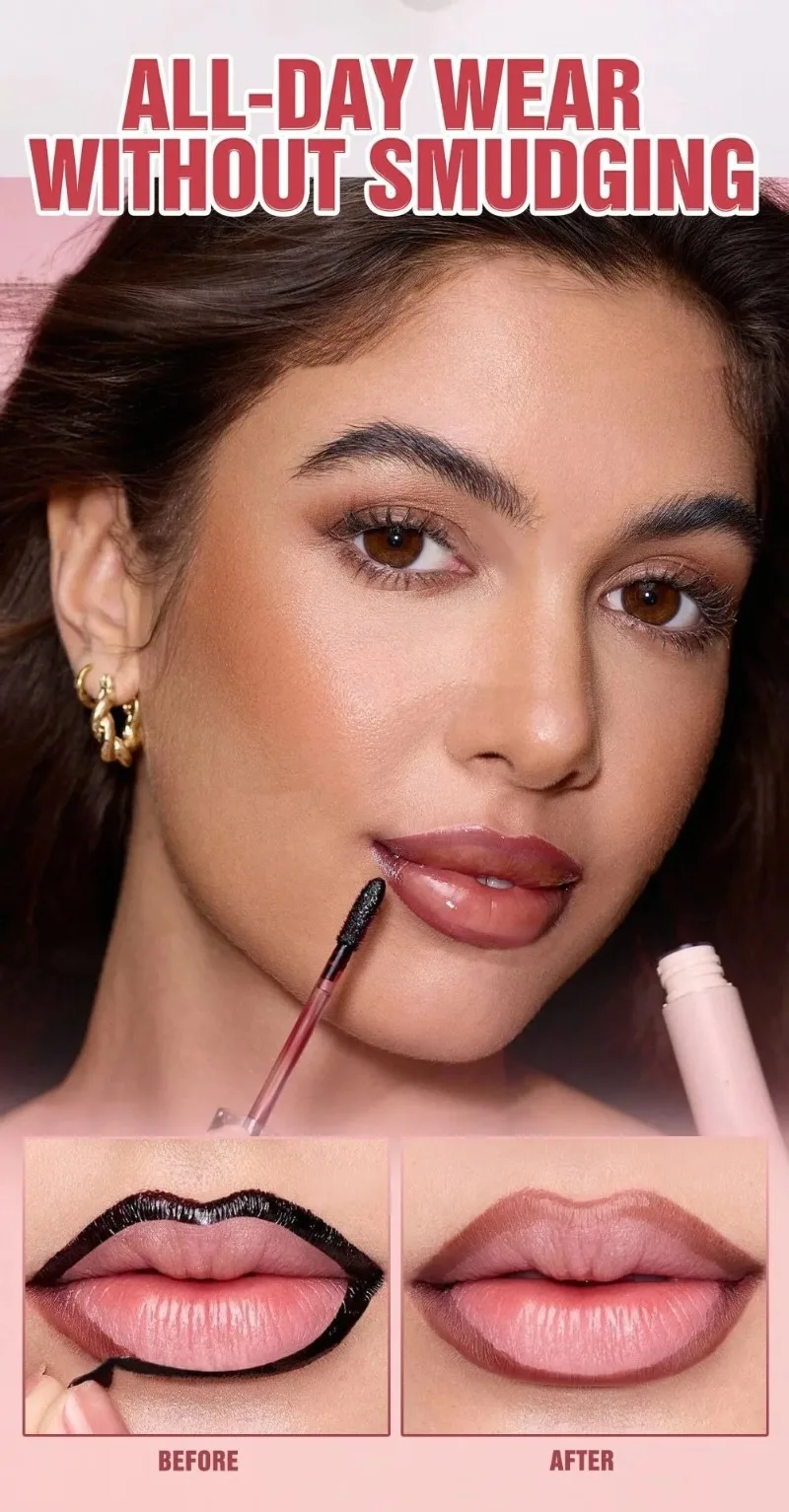Abziehbarer Lippenstift: Langanhaltender, wasserfester, pink-roter Lippenkontur-Tint, transferfest, nicht abfärbend, für volle Lippen – Lipgloss-Make-up – Detail 2