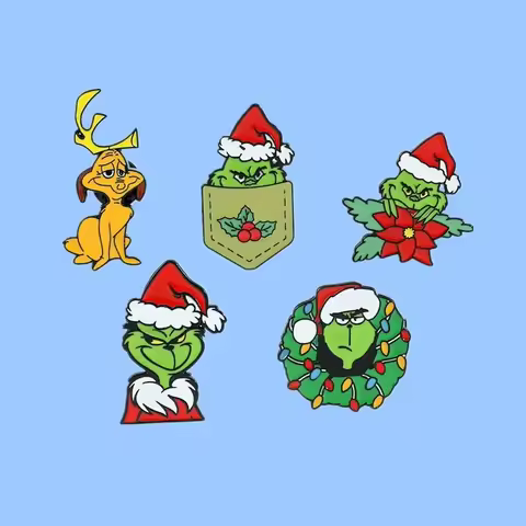 Christmas Movies Enamel Pins Funny Green Furry Monster Brooch Decorative Badges Lapel Backpack Jewelry Gift for Fans