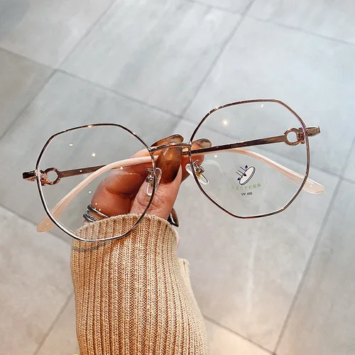 Imagen 2 del producto Nuevo estilo, montura de gafas con forma de polígono para mujer, bloqueo de luz azul, montura de gafas para hombre, vidrio decorativo de estilo creativo