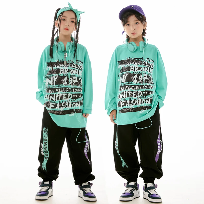 2023 New Kids Jazz Dance Clothes Girls Hip Hop Long Sleeves T Shirt Pants Boys Breaking Street Dance Performance Costume BL11498