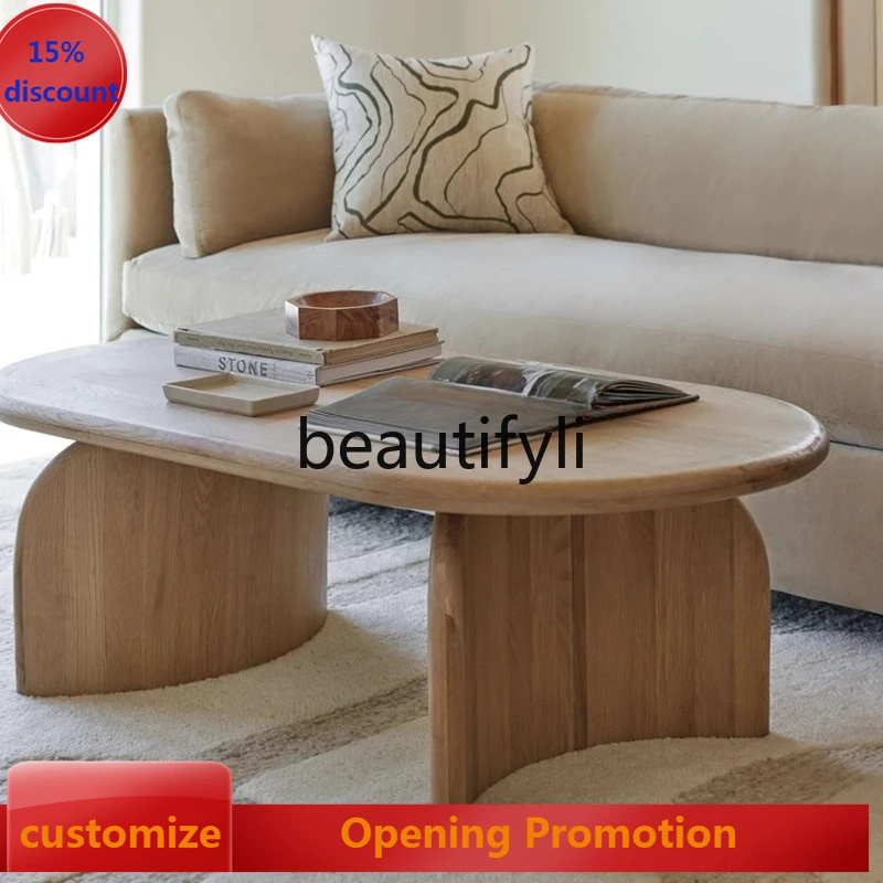

Nordic Solid Wood Coffee Table Wabi-Sabi Style Black Oval Small Tea Table Simple Vintage Homestay Natural Wood Tea Table G1218
