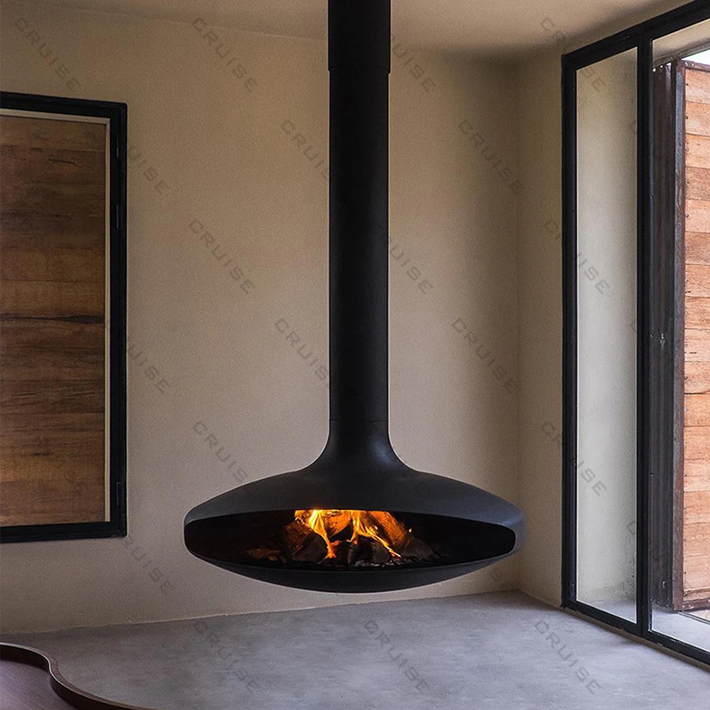 1000mm Wood-burning Furnace Core with Glass Floating Carbon Steel Ceiling Living Room Decorative Fireplace
