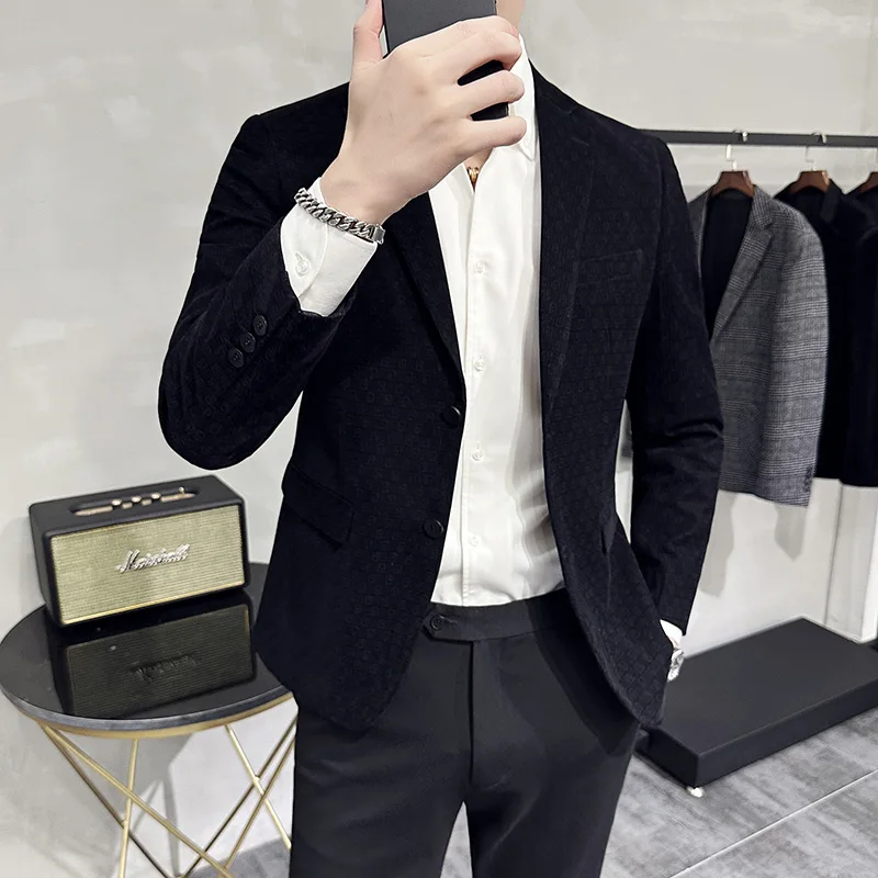 

Высококачественный мужской костюм с вышивкой, повседневный, модный, приталенный, деловой, трендовый, для отдыха, в западном стиле