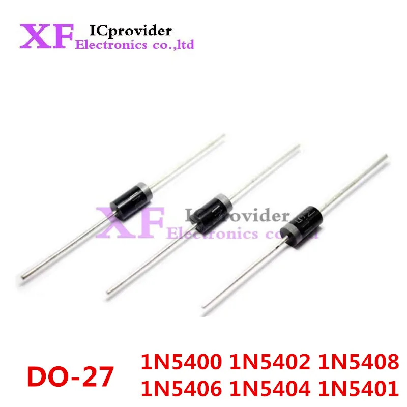 100PCS 1N5408 1N5406 1N5404 1N5402 1N5401 1N5400 3A 1000V 600V 400V 200V 100V DO-27 Rectifier Diode Best quality ICprovider