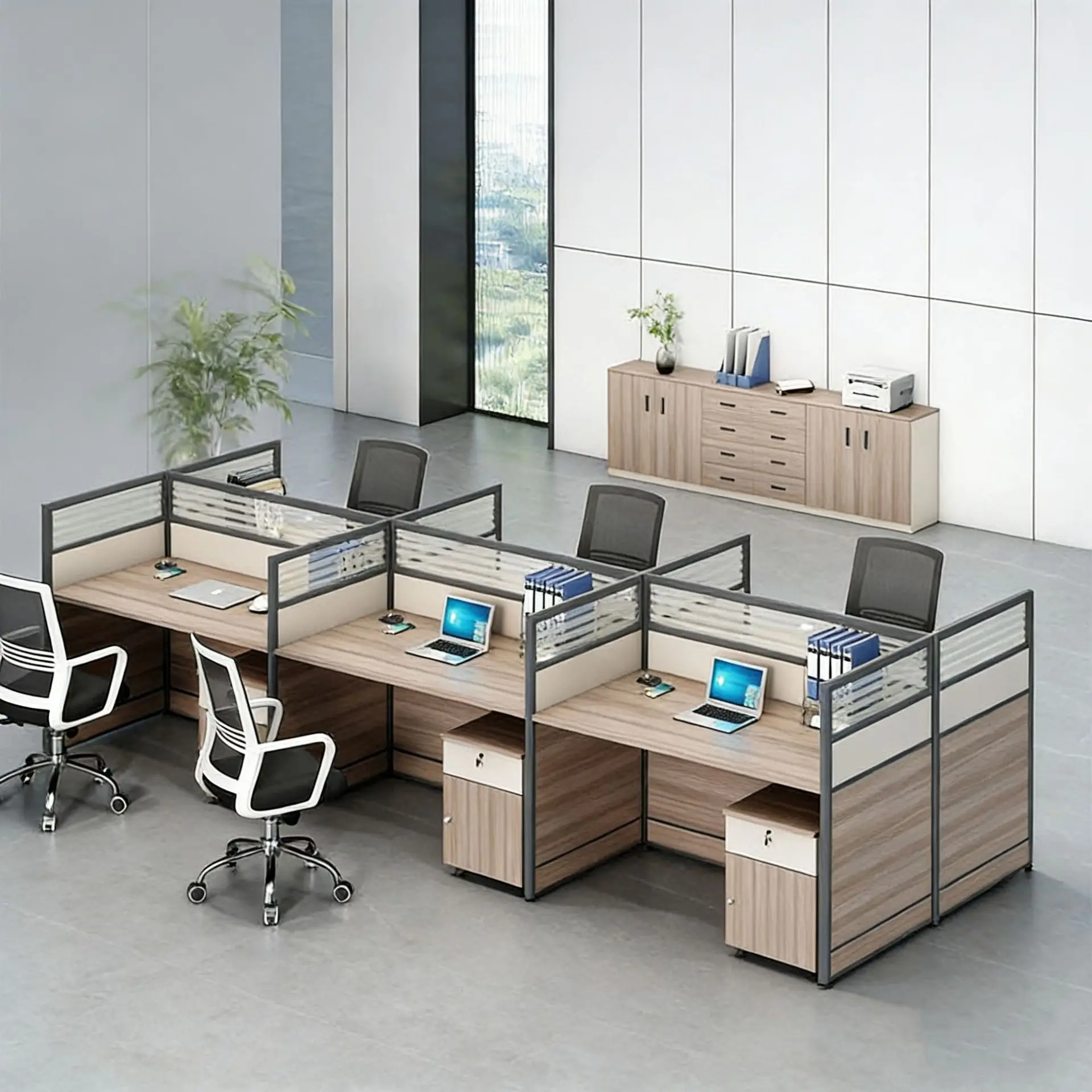 Office desk and chair combination staff office staff desk  booth six-person l-shaped