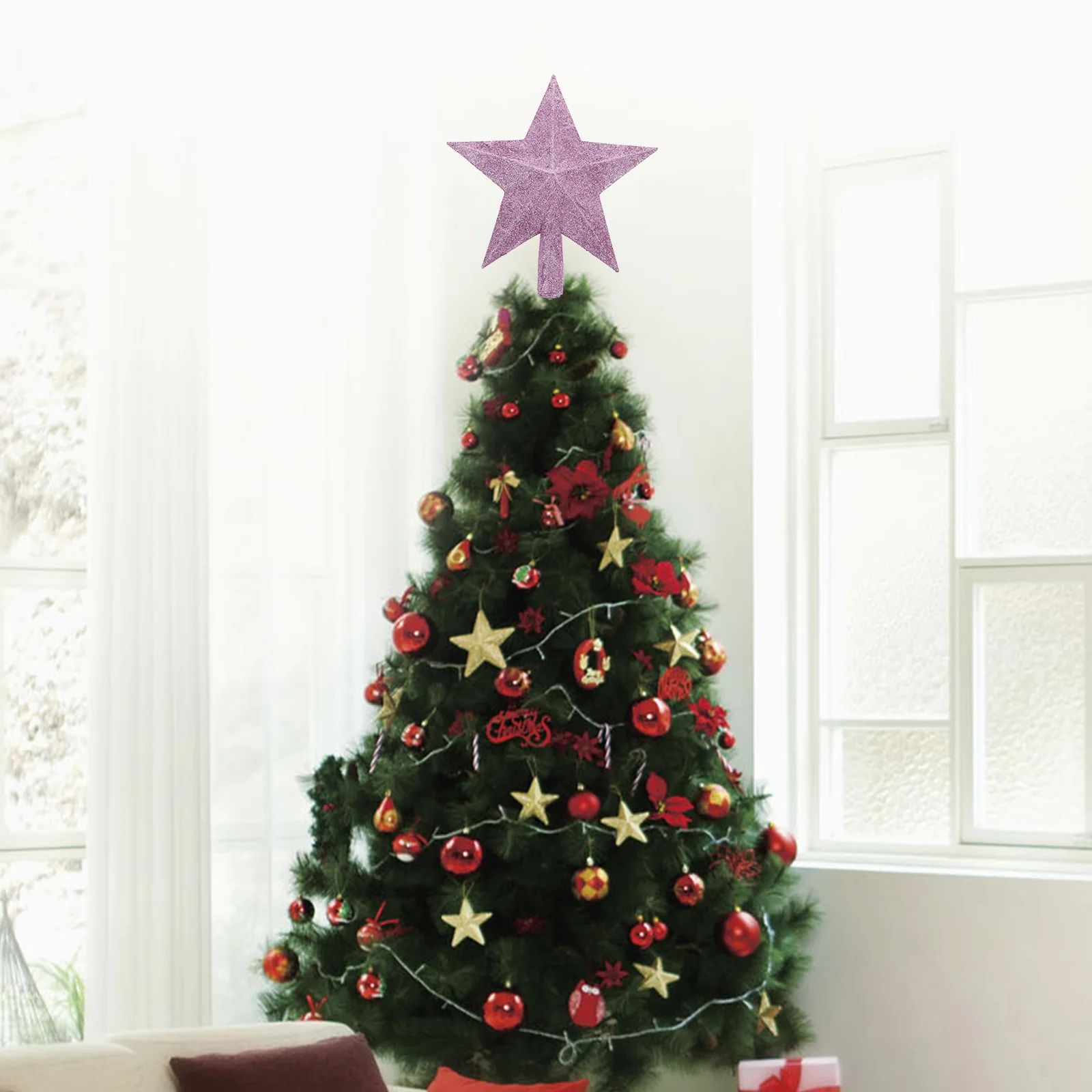 

20 Cm Pink Treetop Star Christmas Tree Decoration Ornament Glittering Light Up Home Party Hotel Bar Use Premium Plastic