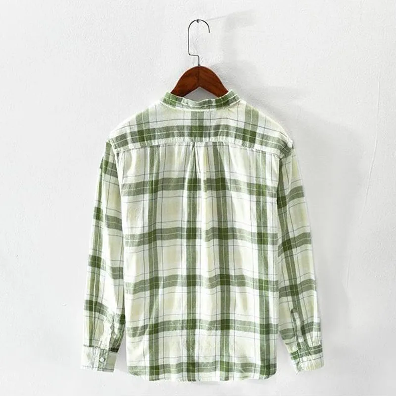 Men New Summer Men\'s Plaid Shirts Cotton Breathable Homme Loose Long Sleeve Grid Shirt Plus Size XXXL Tops Coats