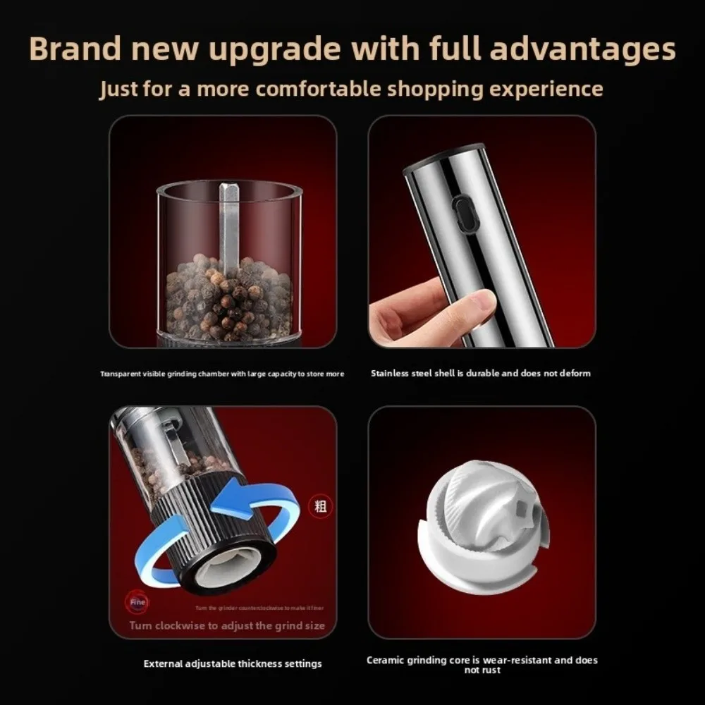 Adjustable Coarseness Electric Salt Grinder Ceramic Core One Click Start Automatic Spices Grinder Large Capacity