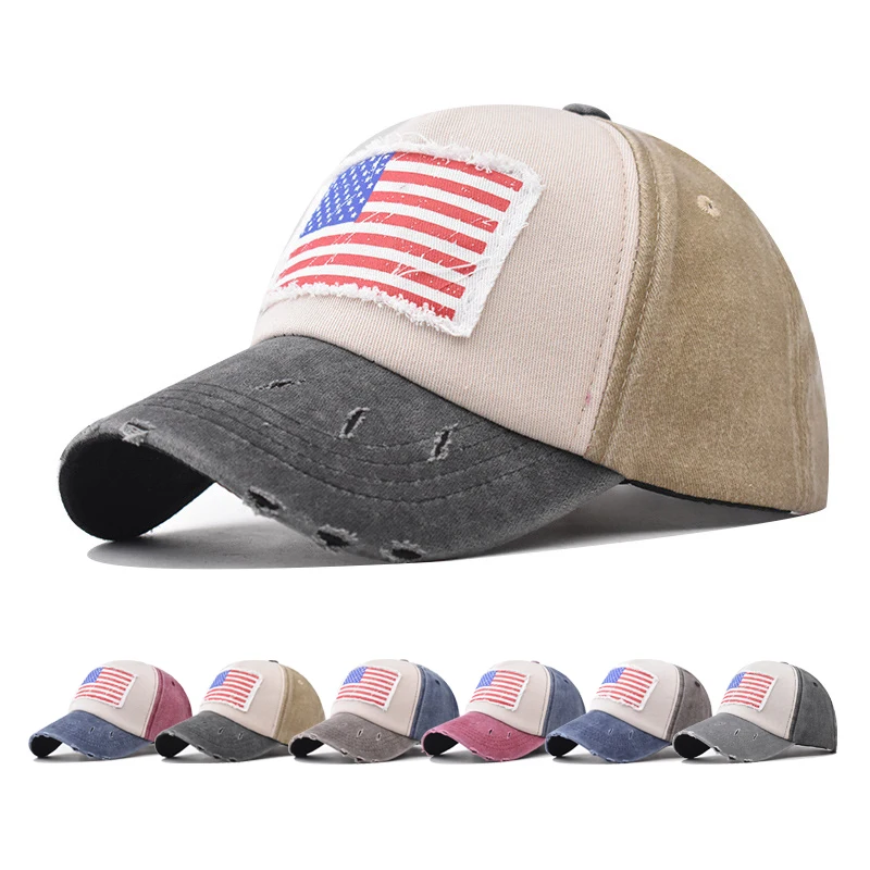 

Baseball Cap Sun hat Retro-style baseball cap Color matching American flag pattern Spring Autumn baseball Hip Hop Fitted Cap