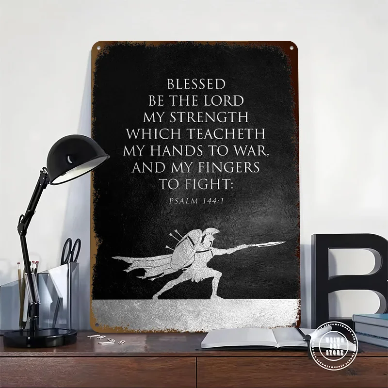 Psalm 144 1 Tinplate Posters Customizable Wall Art Retro Vintage Metal Signs for Home Room Office Decor Garage Decoration Gaming
