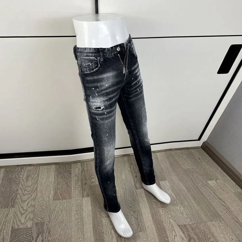 Streetwear Fashion Men Jeans Retro Black Gray Stretch Slim Fit Ripped Jeans Men High Quality Brand Designer Vintage Denim Pants