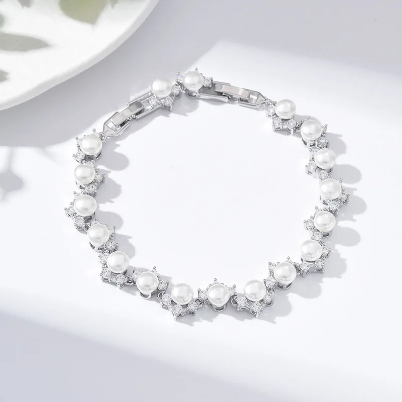 

HIBRIDE Fashion gentle pearl sliver color everyday bracelet women dress decoration light luxury jewelry wedding party gift B227