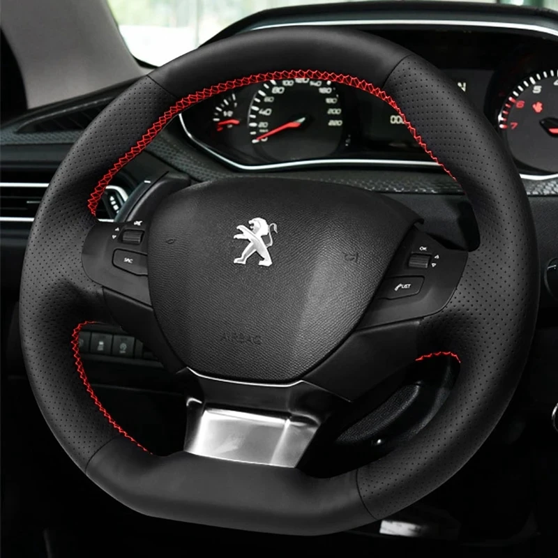 DIY Black Leather Steering Wheel Cover For Peugeot 308 2014-2017 Microfiber Leather Steering Wrap Car Accessories