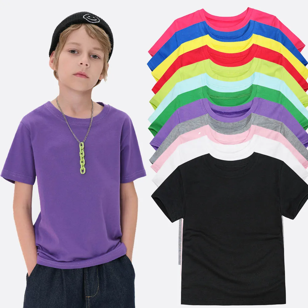 1-14Years Summer Children\'s Short Sleeve T-shirt Cotton Baby Clothes Boys Girls Blank Infant T-shirt Kids Shirt Solid Tees Tops