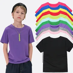 1〜14歳の子供向け半袖Tシャツ,綿の服,無地,男の子と女の子向け,夏