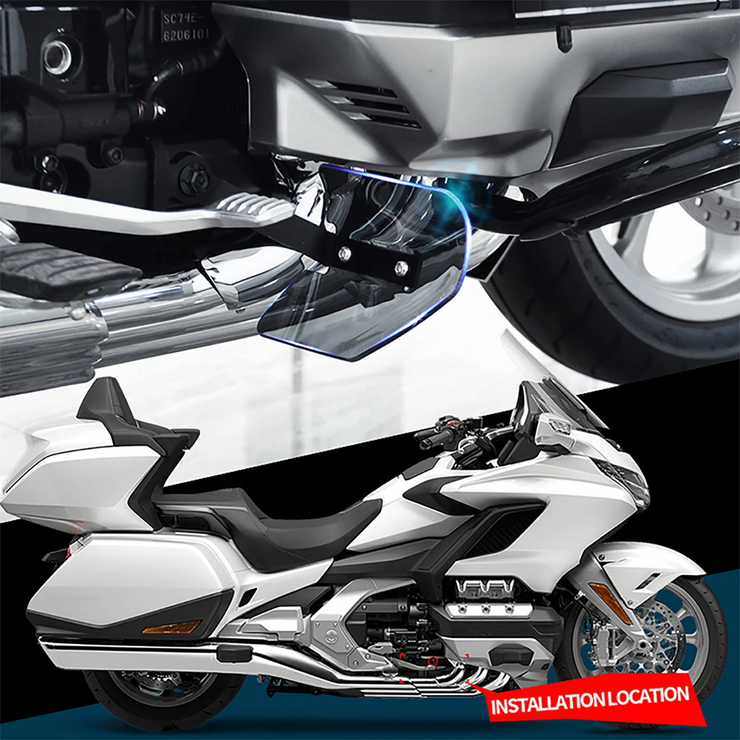 

Panical Feet Down Air Deflector Spoiler Windshield Block For Honda Goldwing GL1800 F6B DCT TOUR AIRBAG 2018-2025 Smokey Gray