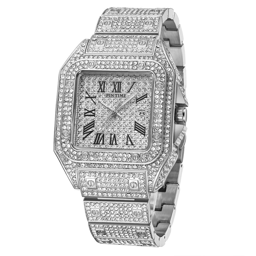 Luxury Watch for Women Waterproof 30m Iced Diamond Quartz Wristwatch Roman Luminous Dial Calendar Clock Hip Hop Reloj Para Mujer