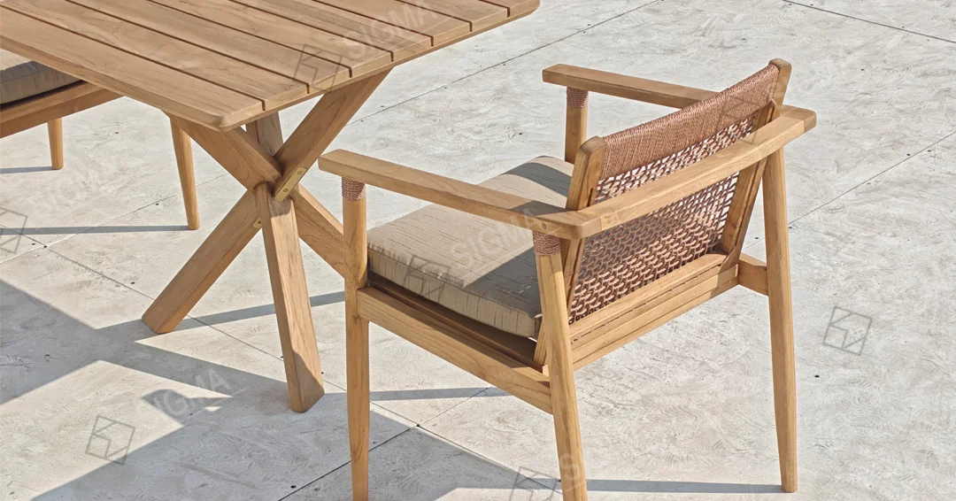 All Weather Patio Teak Wood Furniture Wooden Dining Set Outdoor Garden Dining Table and Chairs
