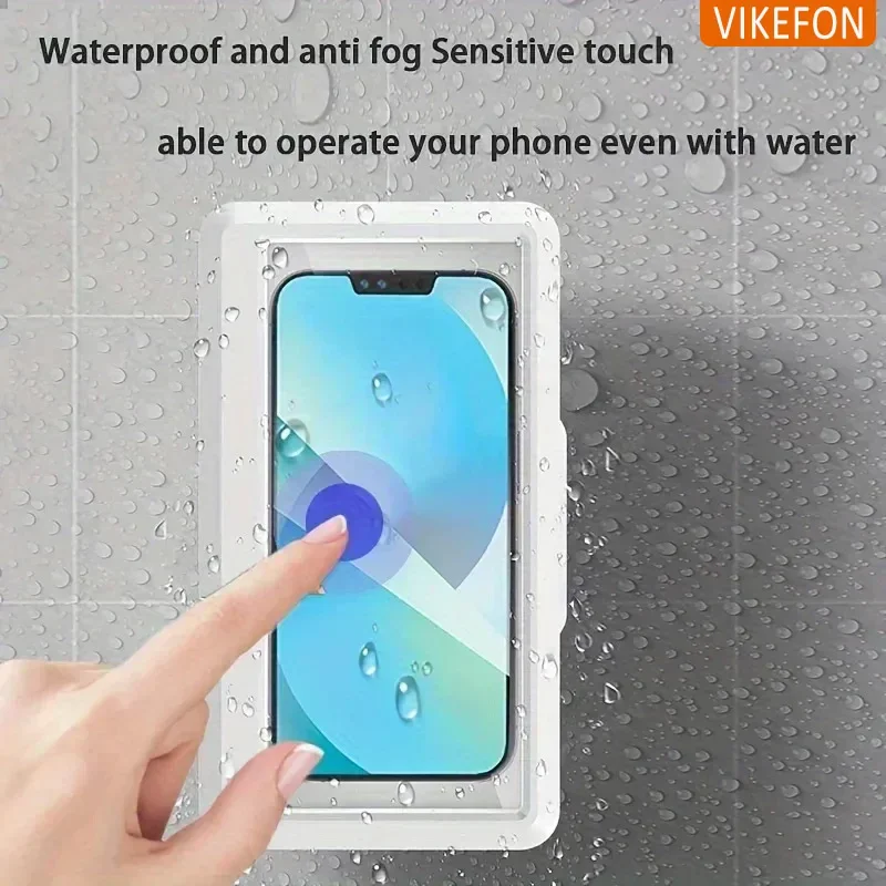 Bathroom Mobile Phone Storage Box Waterproof and Anti-fog Touch Wall Fixed Bracket for Bathroom Shower Sink Catch-up Drama Stand