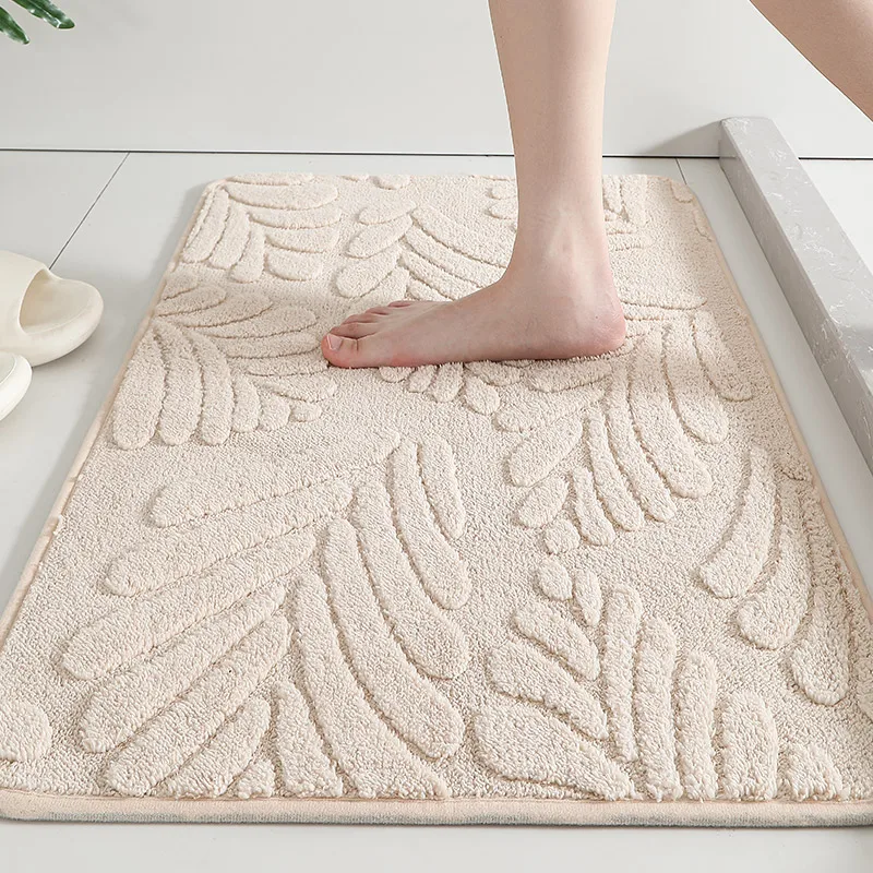 1Pcs Home Flocking Jacquard Door Mat Absorbent  Floor Mat Solid Color Bathroom Carpet Bedroom Comfortable Velvet Non-Slip Mat