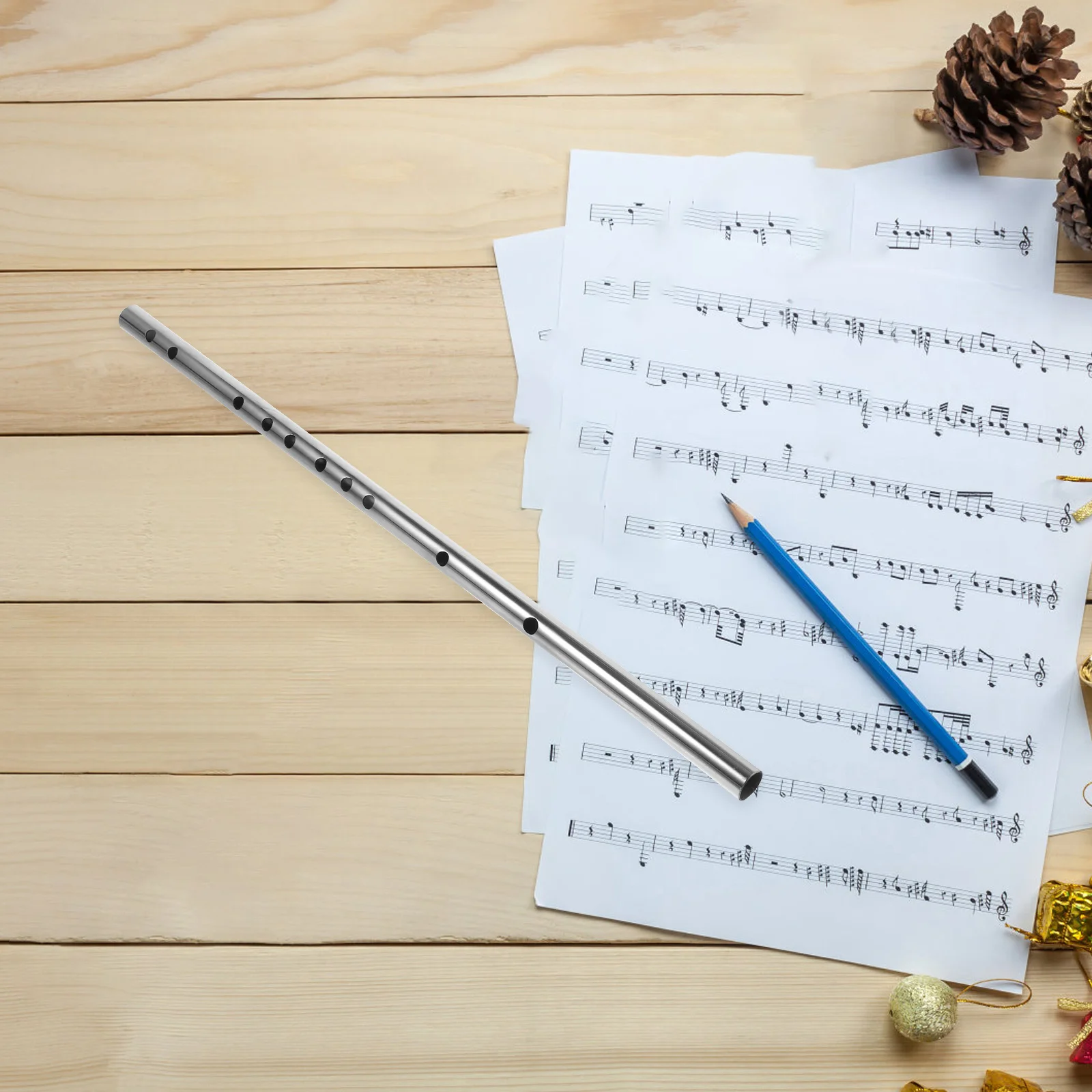 

1Pcs Portable Stainless Steel Flute Chinese Flute Sturdy Lightweight Beginners Instrument F Key Glossy Smooth Finish Accurate