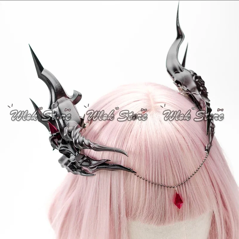 zizi 2025 Love And Deepspace Protagonist Female Wig Scarlet Passion Cosplay Earrings Headwear Horns Halloween Party Acce