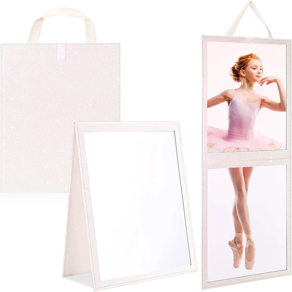 

Backstage Mirror, with Handle 33.5 X 13.5 Inch Leather Folding Hanging Mirror Rectangular, Foldable Glitter Mirror