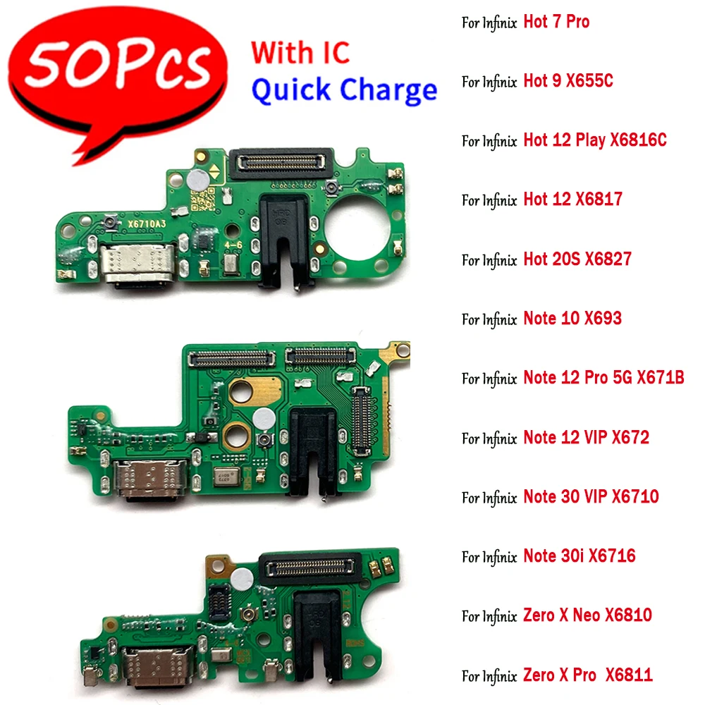 

50Pcs，USB Charging Port Connector Board Flex Cable With Microphone For Infinix Hot 7 9 12 20S 30 30i Zero X Neo Pro X6811 X6810