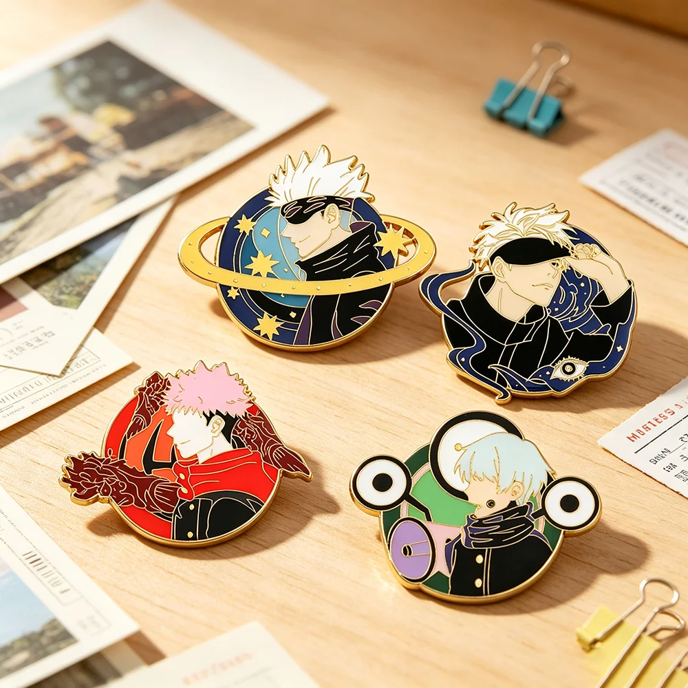 Cartoon Character Enamel Brooches Yuji Itadori Satoru Gojo Metal Lapel Pin Badge Backpack Decor Collectible Gift for Fans