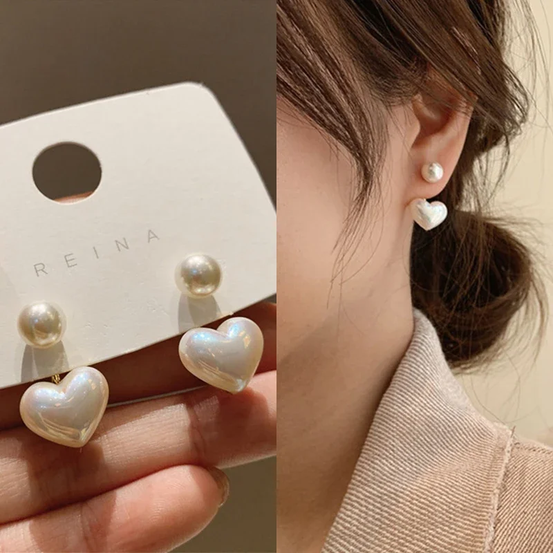 New Fashion love Heart Pearl Earrings for Women Sweet Elegant Temperament Drop Earring Trend Jewelry Accessories